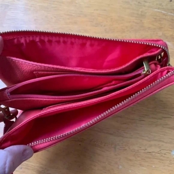 Leather Wallet Coral Pink Clutch Zip Small Spacious Card Holder - Picture 2 of 8